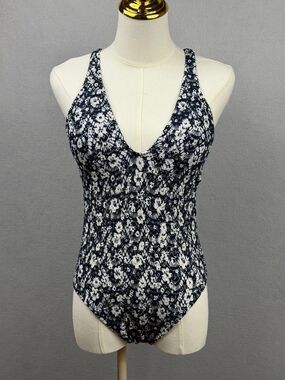 Polo Ralph Lauren Women’s XS One Piece Swimsuit Blue White Floral Strappy Back